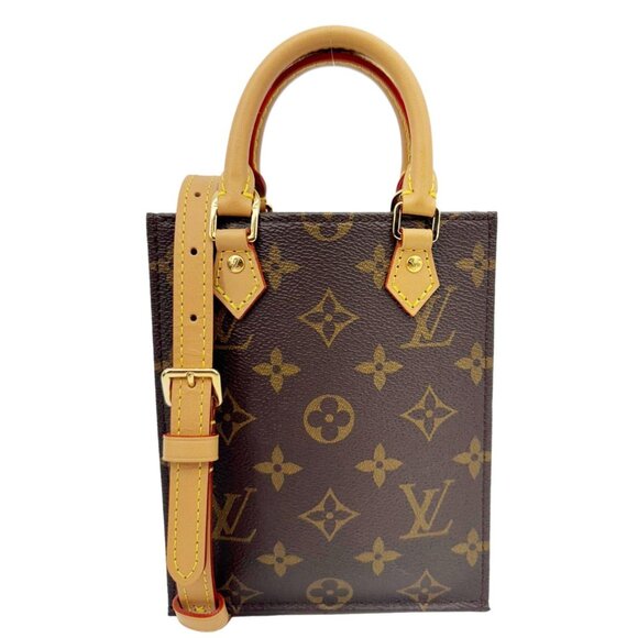 Louis Vuitton  Petit Sac Plat Monogram Canvas Shoulder Bag Brown - Picture 1 of 13